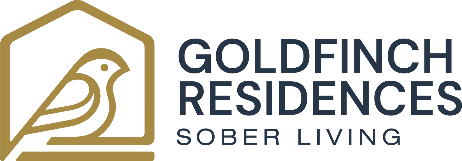 Goldfinch Residences logo featuring a stylized bird and text emphasizing sober living services in New Jersey.
